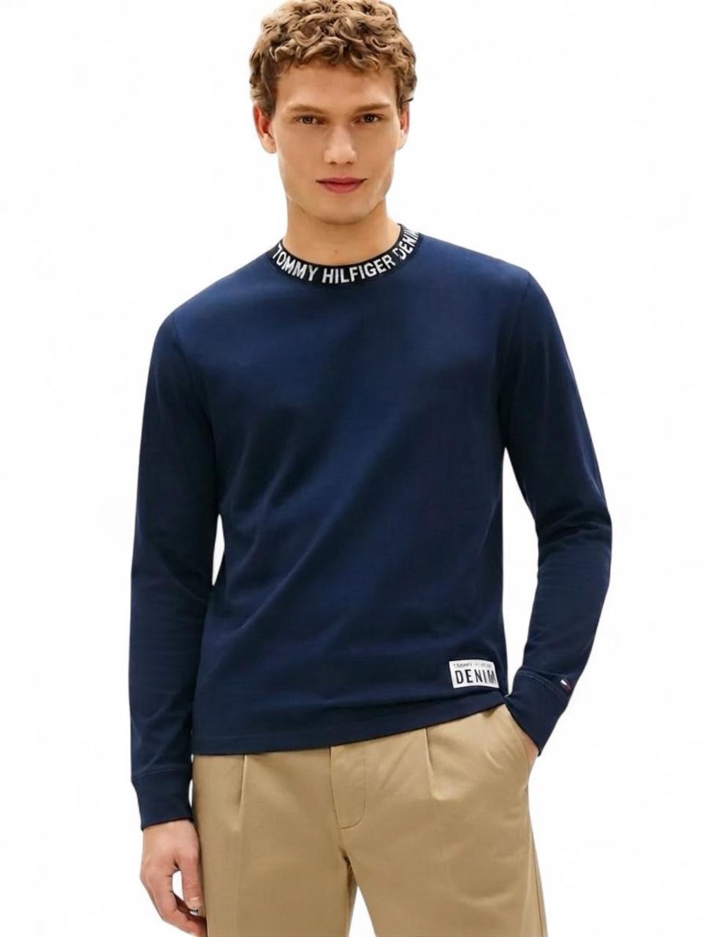 Tommy Hilfiger NEW Navy Logo Long Sleeve Tee Shirt Size Small Y2K Streetwear